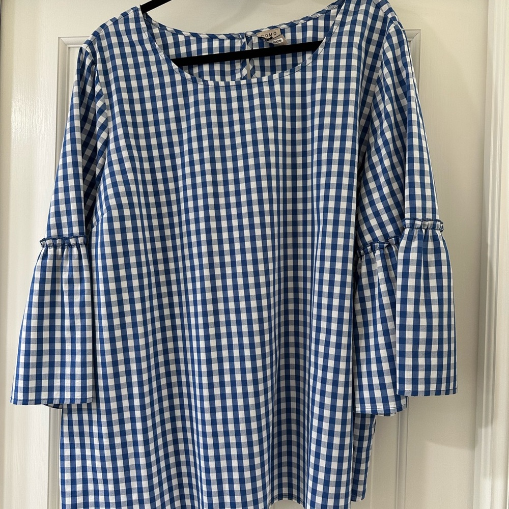 Como Vintage women’s gingham blue white blouse size 2X